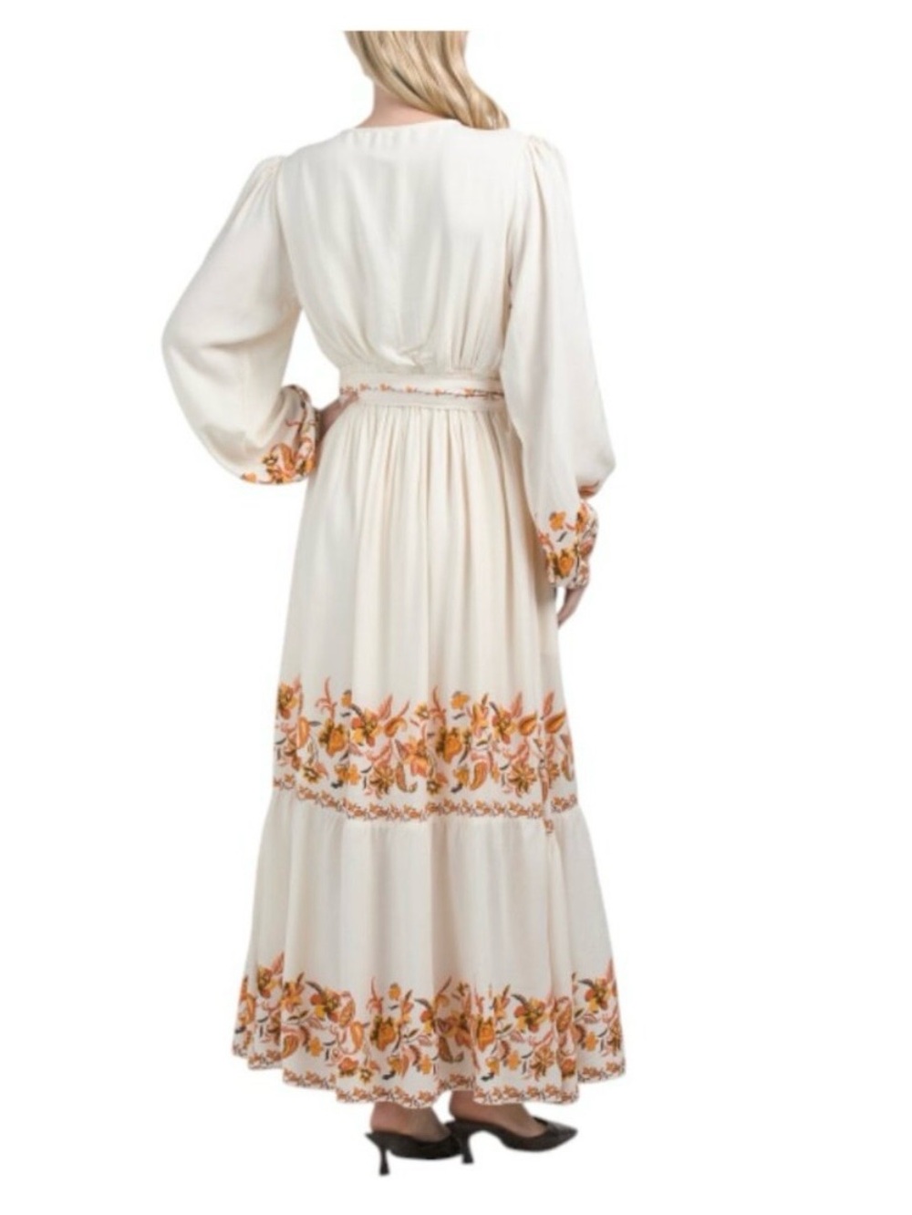 NWT LEA floral border maxi dress with a V-neckline and tie waist. Size Small. - Picture 2 of 12
